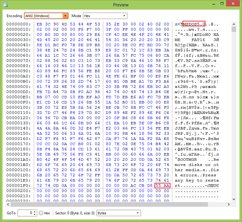 decrypted Bitlocker disk preview: you can see FAT16 identifier