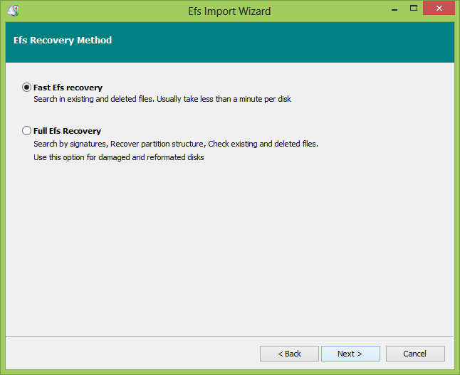 EFS and Bitlocker Import wizard, scan options