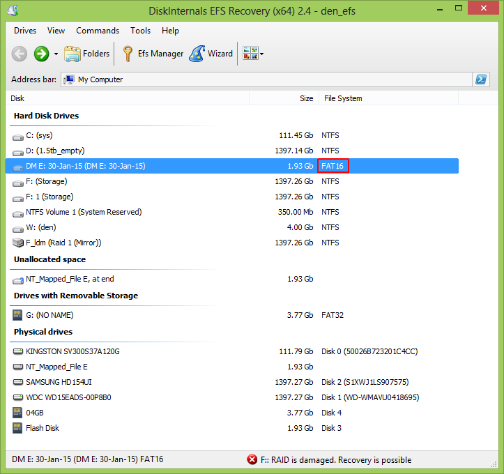 decrypted BitLocker disk now shown as non simple FAT16 partition